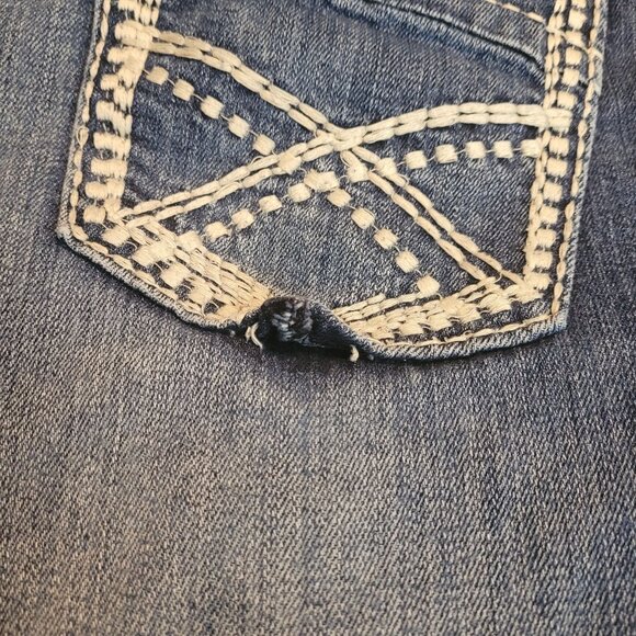 Maurices Jeans Womens 11-12 R Flare Low Rise Ripped Thick Stitch Medium Light - Picture 4 of 11